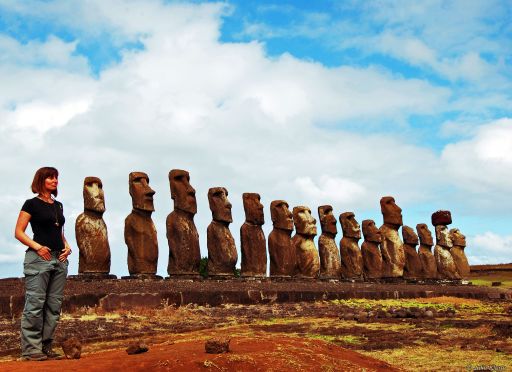 May : playing with Moais, Rapa Nui, Chile