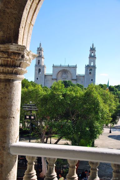 view on Main Plaza and Cathedral Cathedral, Merida, Mexico